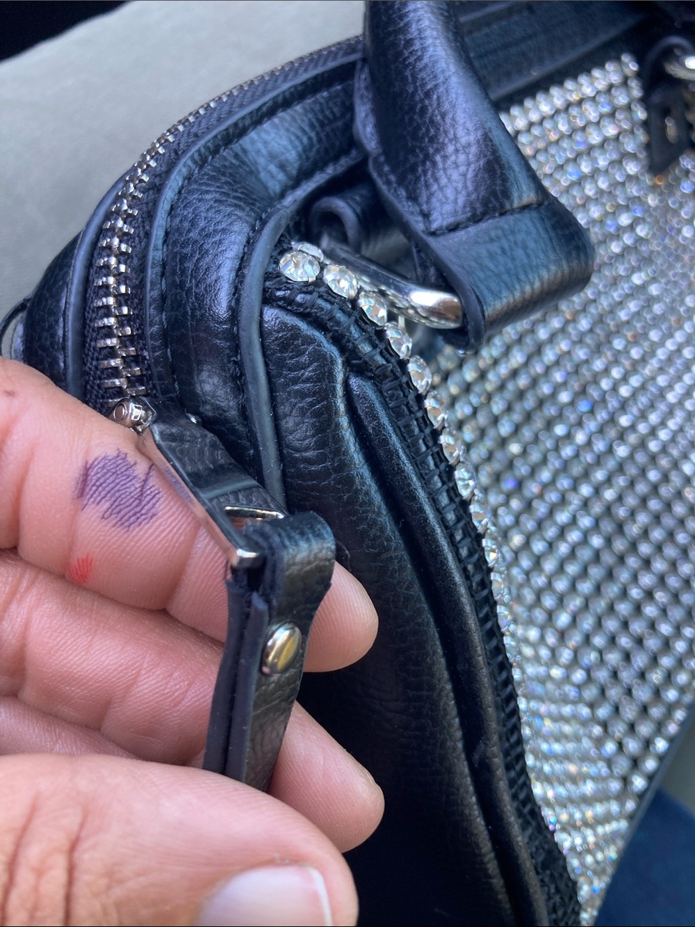 Steve Madden Black Leather Rhinestone Top Handle Bag- As Is - Picture 12 of 14